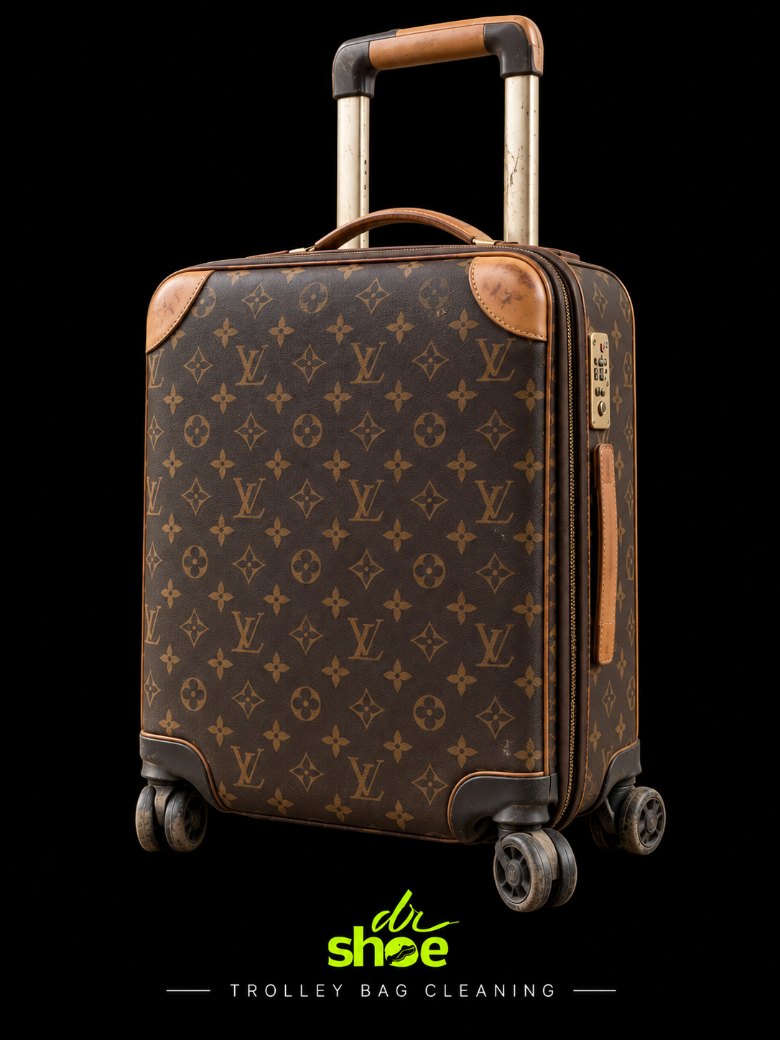 A monogram canvas trolley bag with grimy panels and darkened leather trim
