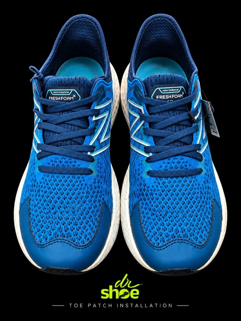 The same New Balance runners with toe patches fitted and blended in